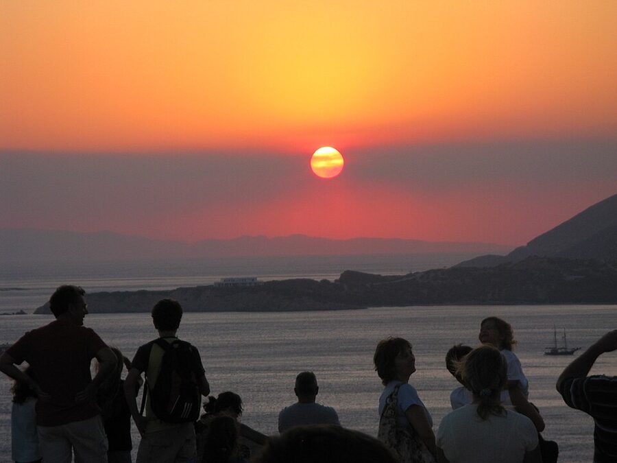 Cape Sounion at sunset with the Aegean glowing orange