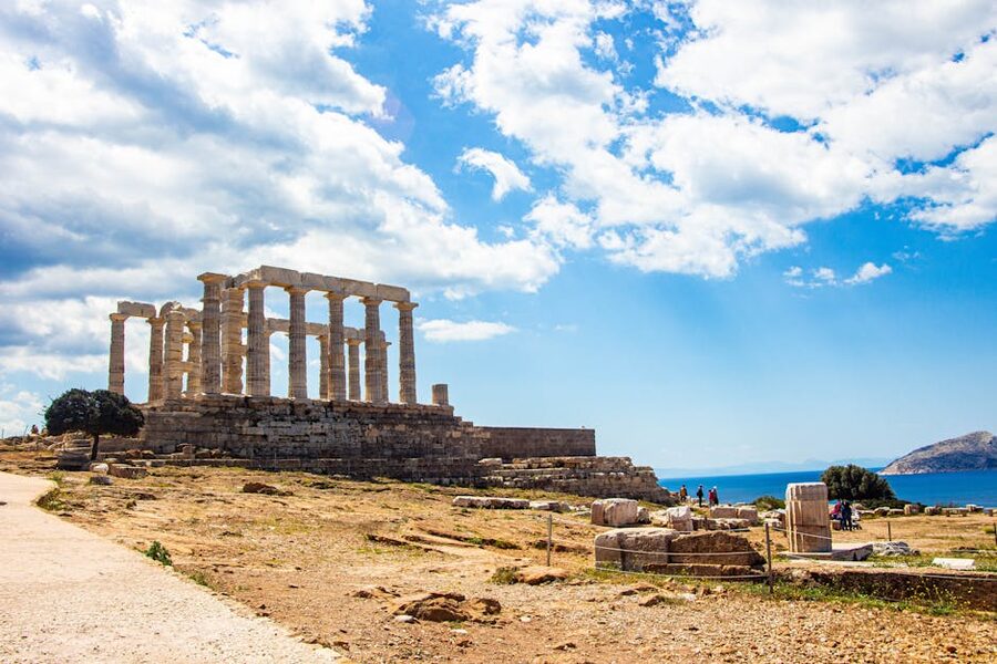 Temple of Poseidon at Cape Sounion against the Aegean Sea