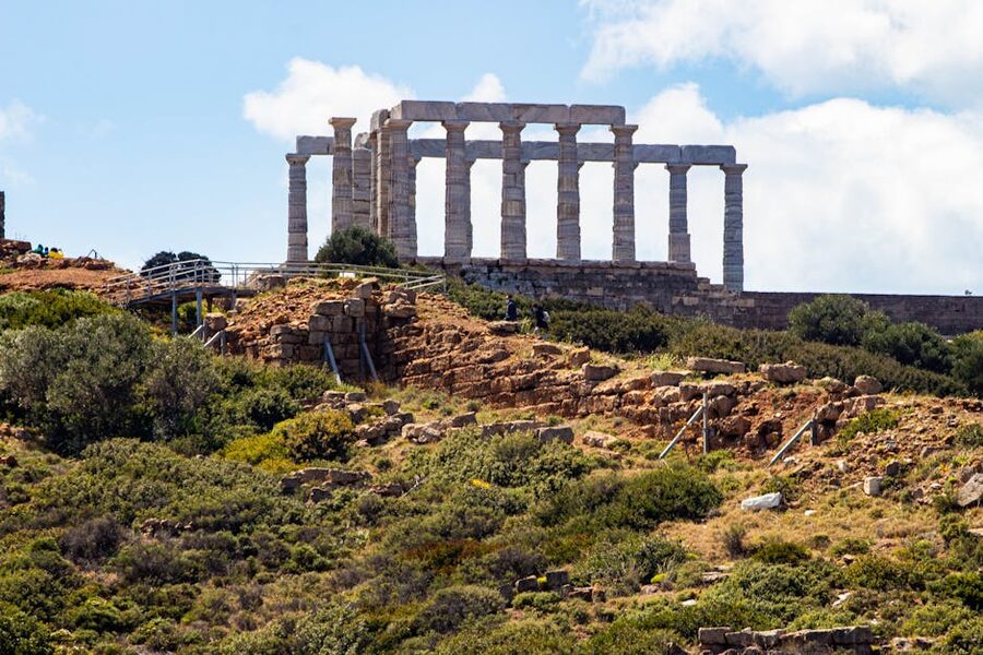 Iconic Doric columns of Temple of Poseidon at Cape Sounion