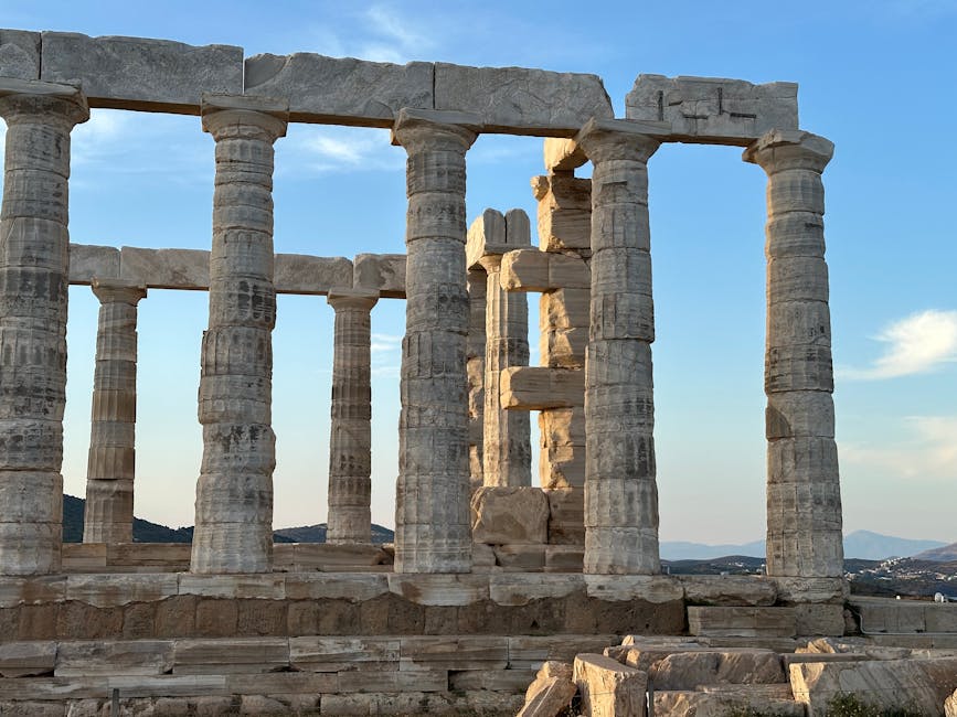 Temple of Poseidon at Cape Sounion in sunset light