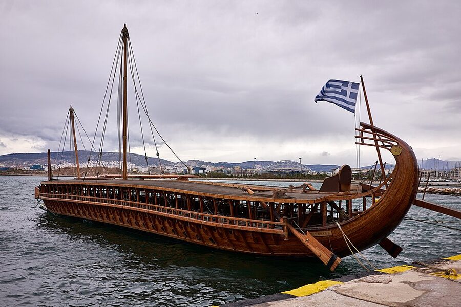 Replica of the ancient Athenian trireme Olympias at sea