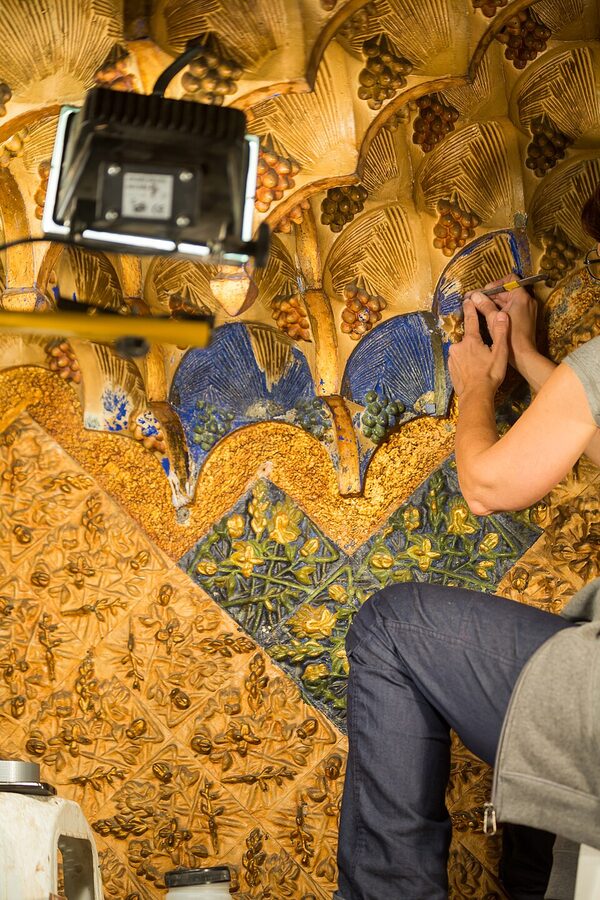 Casa Vicens interior restoration detail showing painted walls and tiled floors
