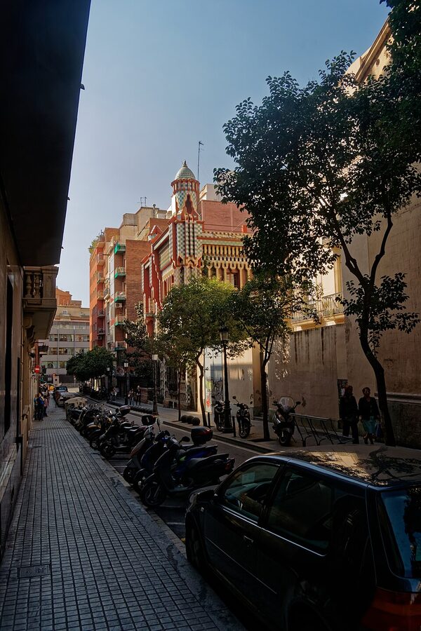 Casa Vicens street approach view from Carrer de les Carolines Barcelona
