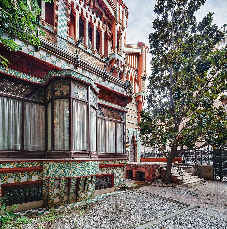 Casa Vicens tower detail with green tile pattern by Antoni Gaudi