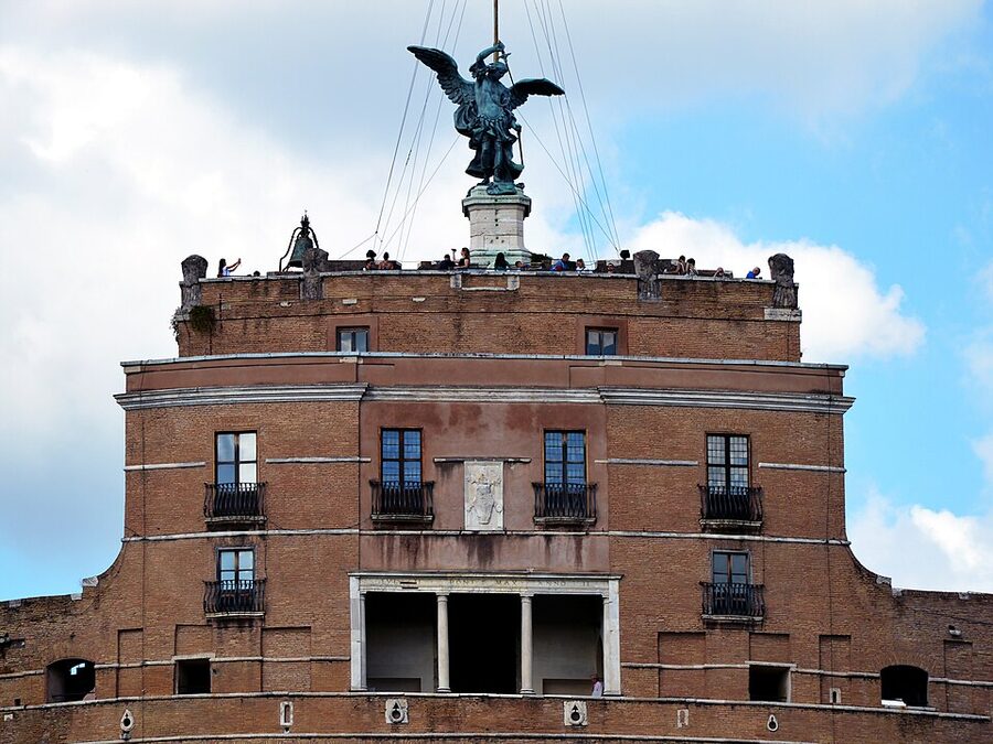 Top of Castel SantAngelo terrace and Archangel Michael statue