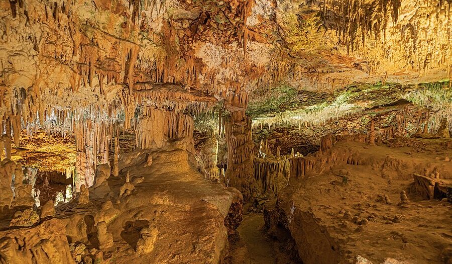 Dense stalactites in a chamber of the Caves of Hams Mallorca