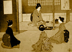 Historical ukiyo-e of chanoyu tea ceremony by Mizuno Toshikata