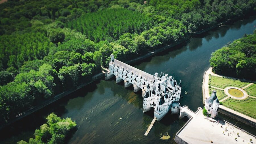 Aerial view of Chenonceau Castle Loire Valley