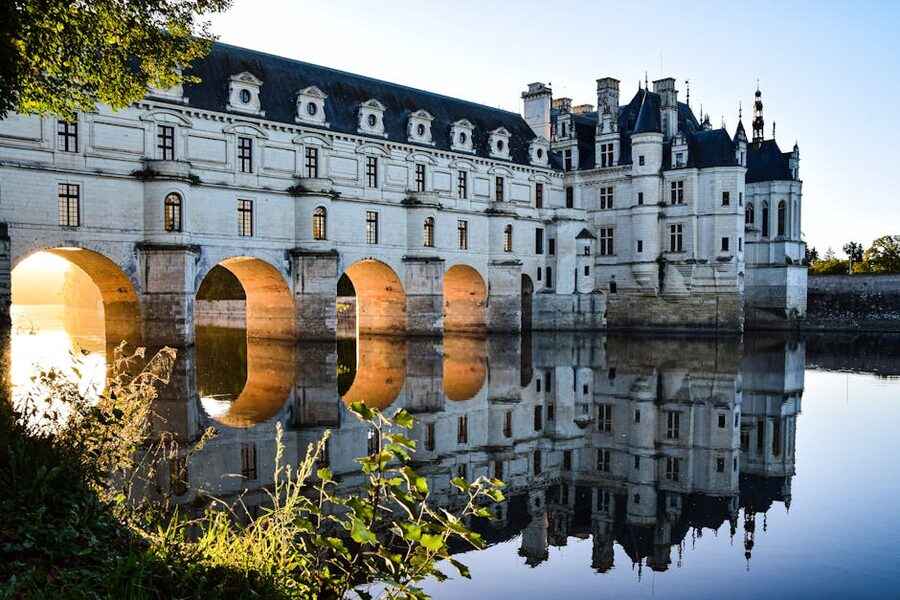 Chenonceau reflection on Cher River at sunrise