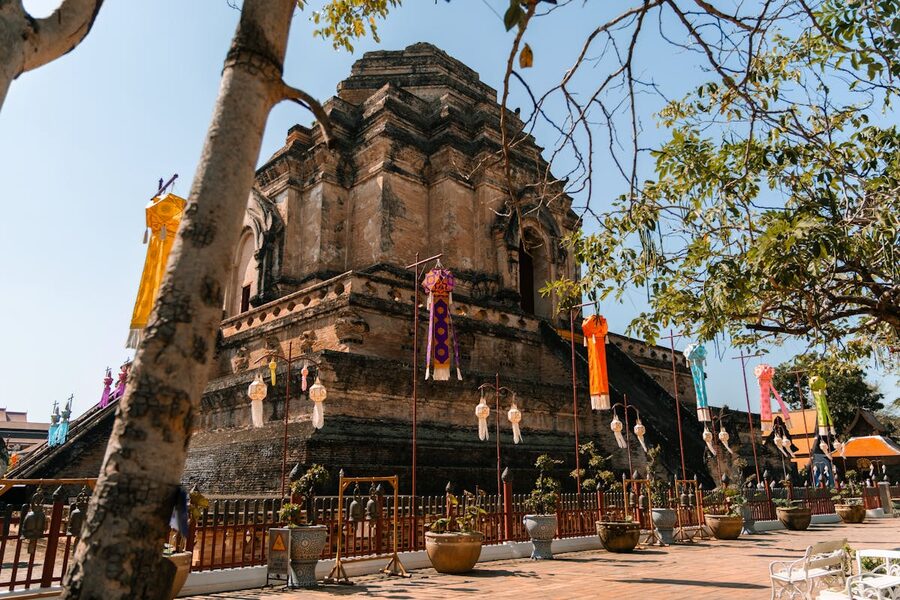 Ancient Wat Chedi Luang temple ruins in Chiang Mai Thailand