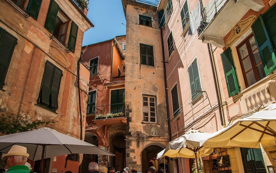 Monterosso al Mare narrow alley with restaurants