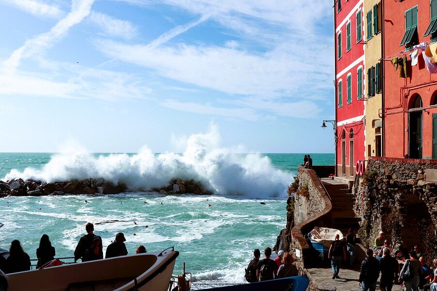 Riomaggiore village colorful houses cliff Cinque Terre Italy