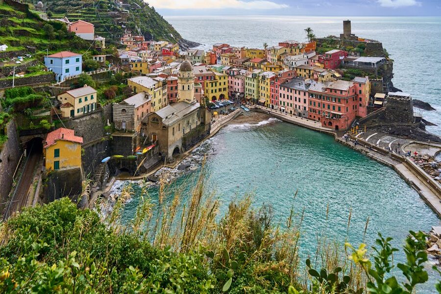 Vernazza coastal village overlooking sea Cinque Terre
