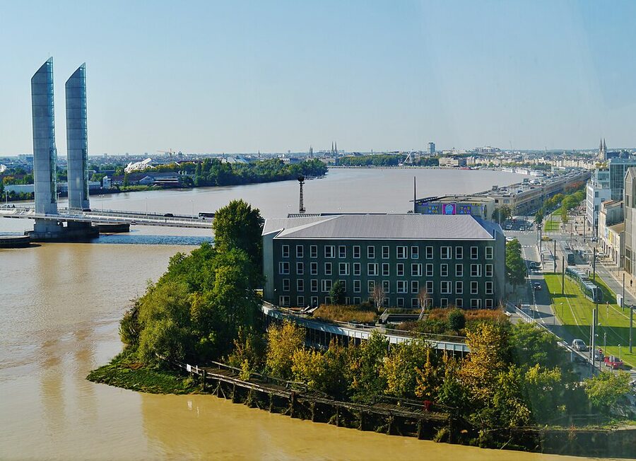 View from Cite du Vin Belvedere over Garonne river Bordeaux