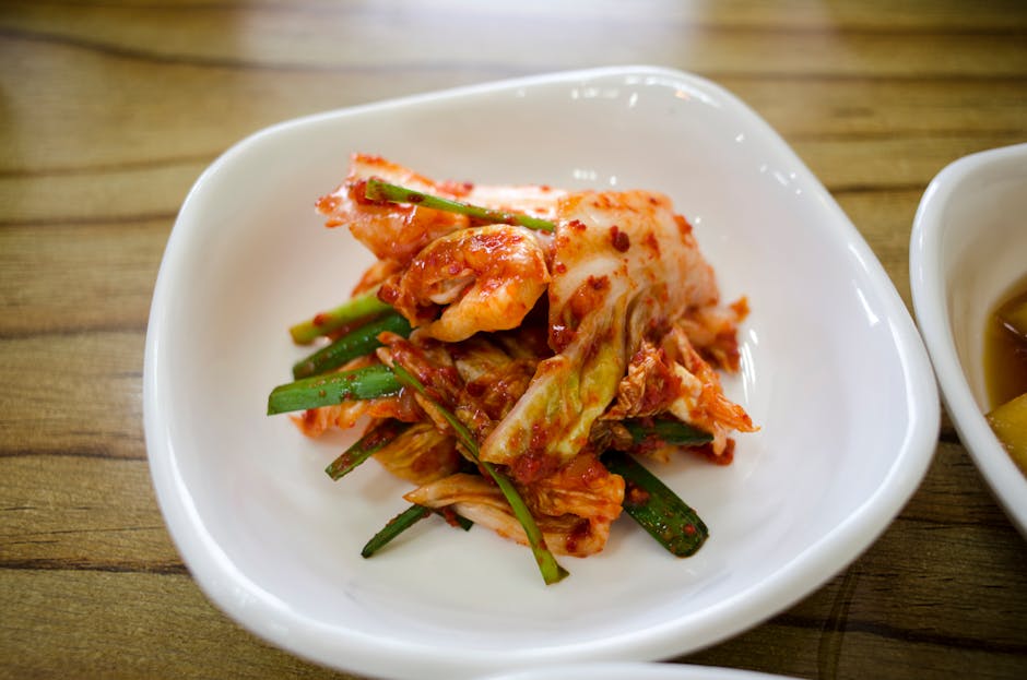 Traditional napa cabbage kimchi ceramic dish