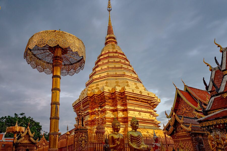 Golden Wat Phra That Doi Suthep pagoda in Chiang Mai Thailand