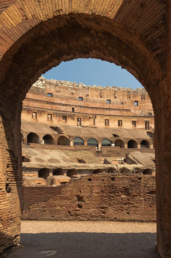 Colosseum arch detail showing original travertine and brick