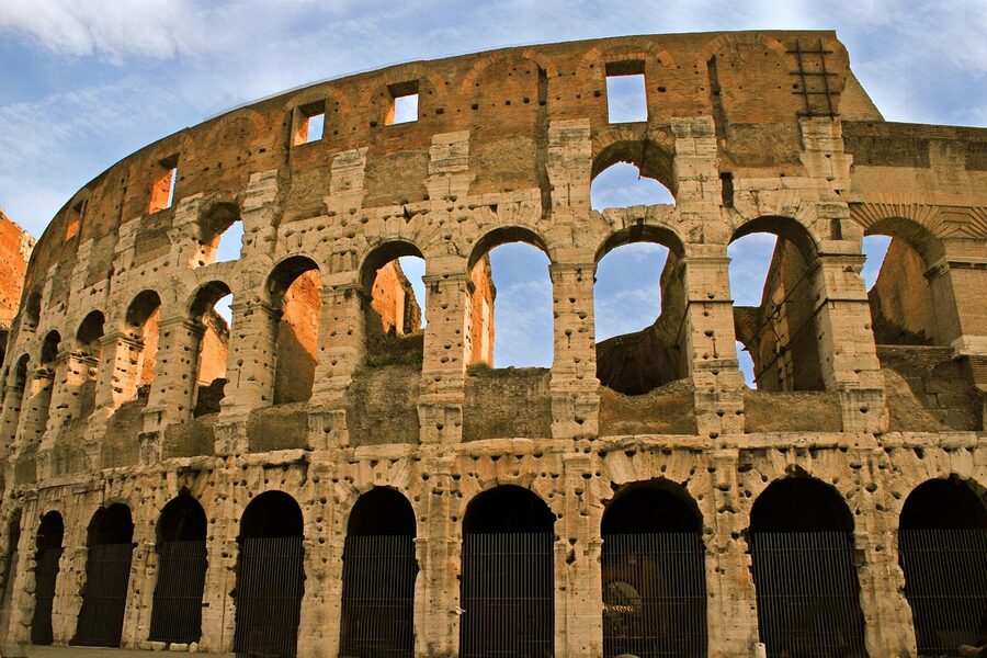 Colosseum arena with underground tunnels exposed Rome