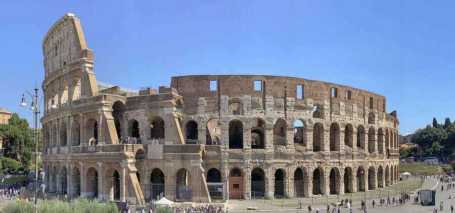 Colosseum Rome exterior panorama at evening