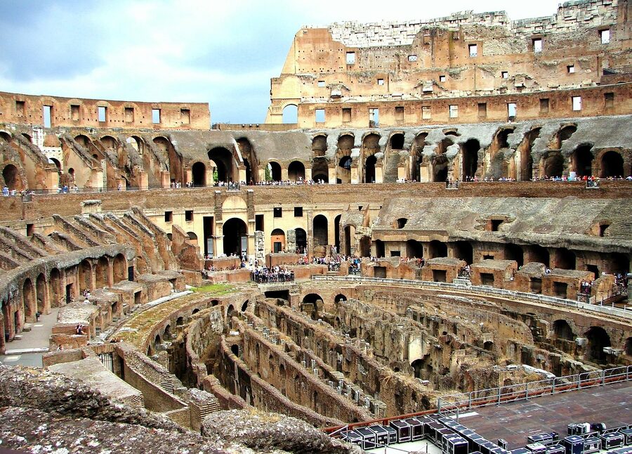 Colosseum Rome interior with arena and underground visible