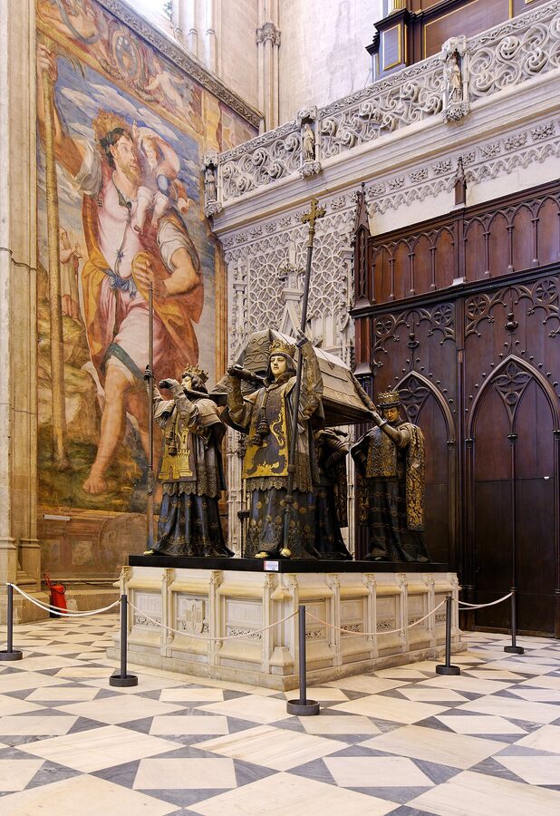 Tomb of Christopher Columbus held aloft by four kings
