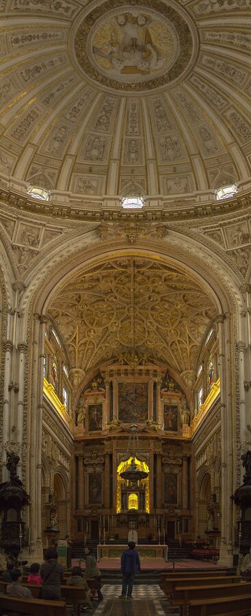 Renaissance retablo and choir of the Cordoba cathedral nave inside the Mezquita