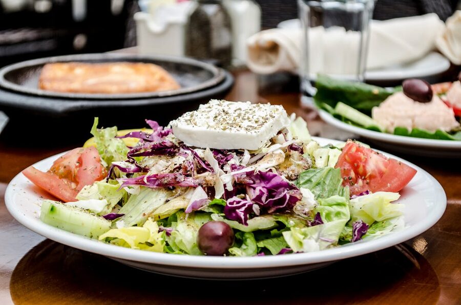 Greek salad lunch feta tomatoes olives Paxos