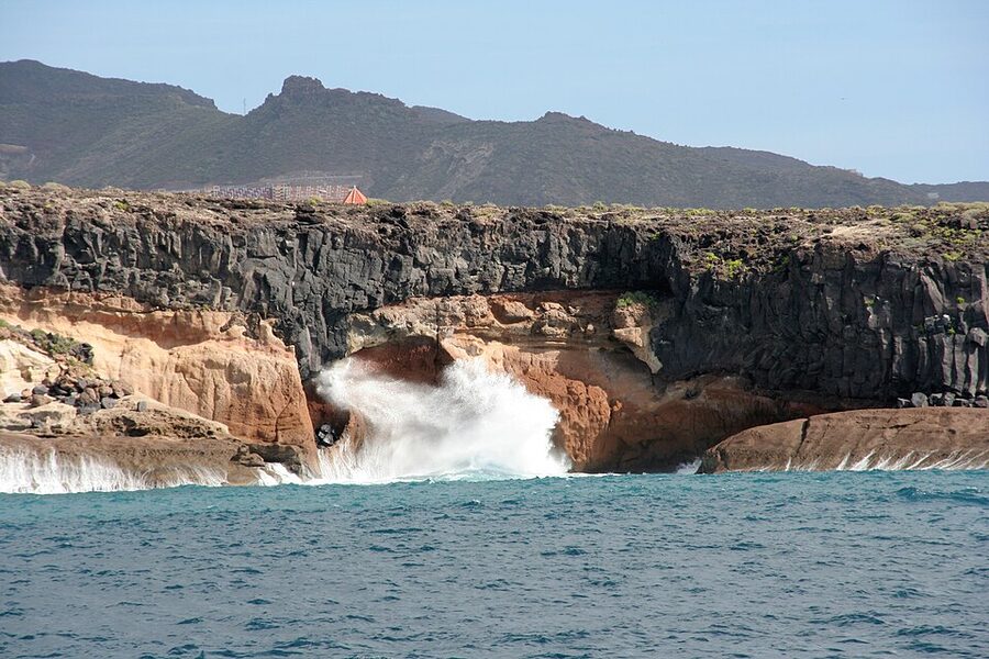 View of Costa Adeje coast from a Freebird catamaran on the water