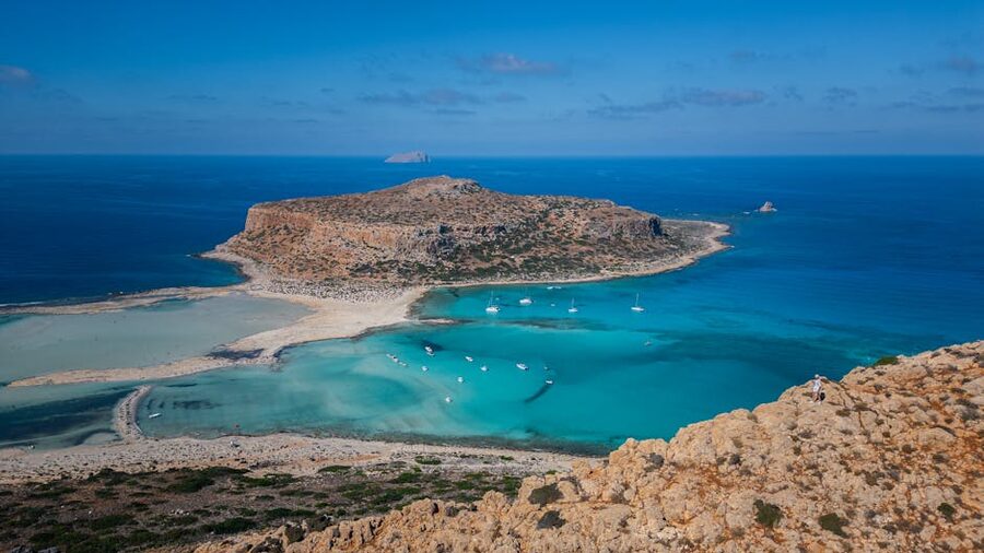 Balos sandbar aerial view Greece Crete turquoise