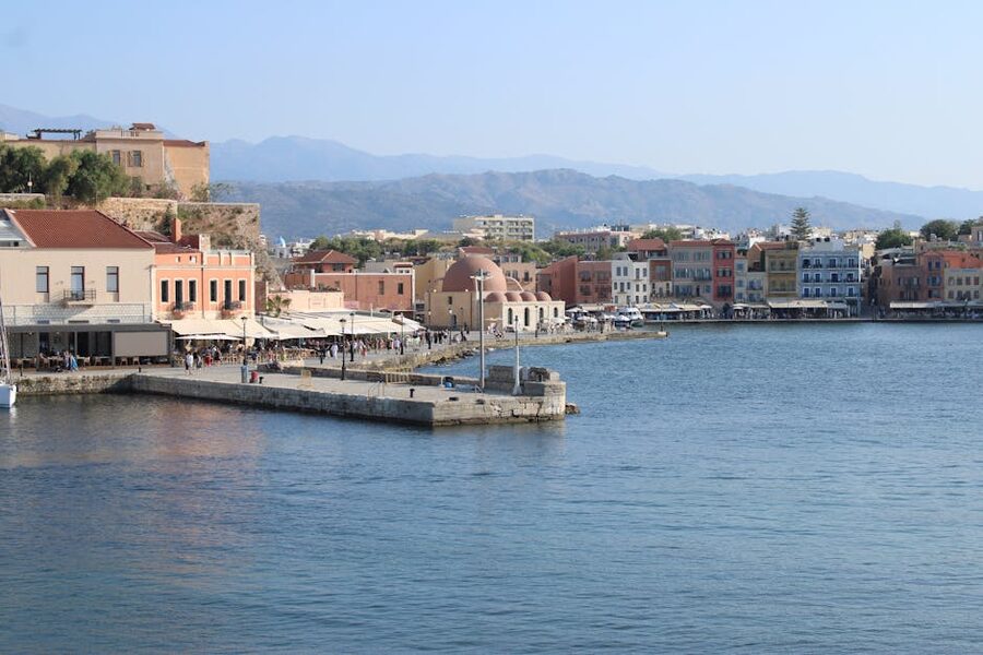 Chania harbor traditional buildings Crete waterfront