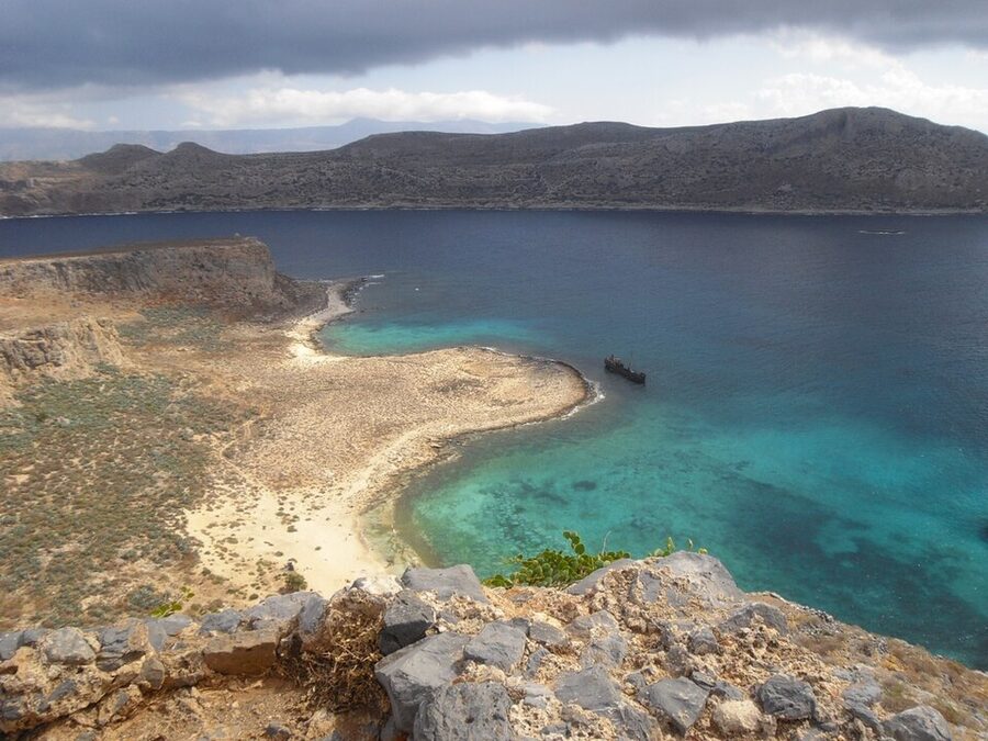 Gramvousa fortress walls view Balos lagoon Crete