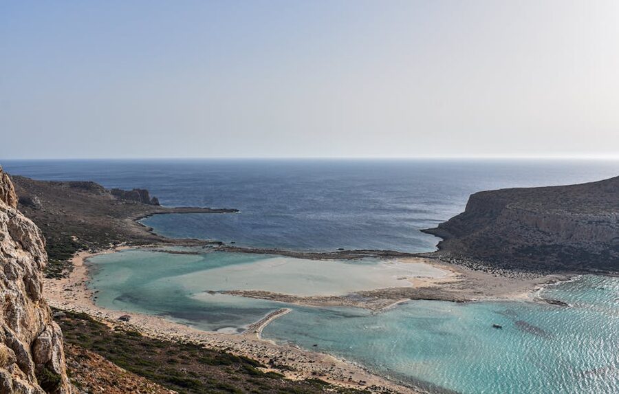 Balos Lagoon aerial Crete turquoise water sandbar