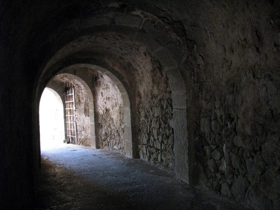 Dantes Gate tunnel entrance Spinalonga Venetian wall Crete