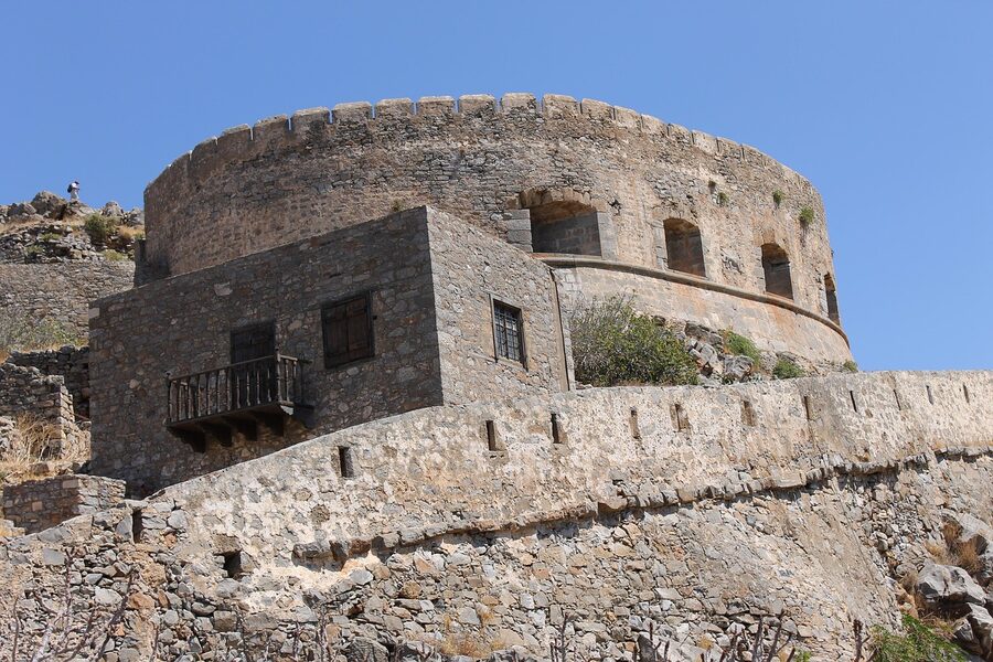 Spinalonga fortress architecture stone walls ruins Crete