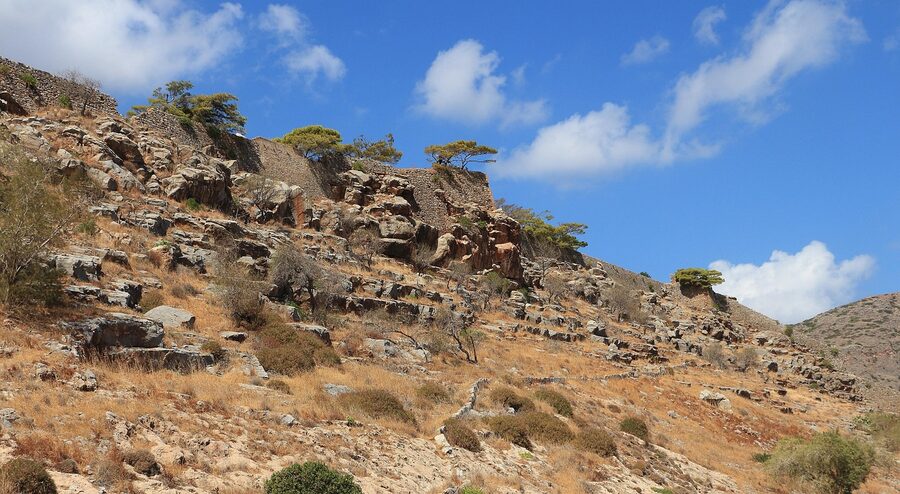 Spinalonga leper colony abandoned stone houses Crete
