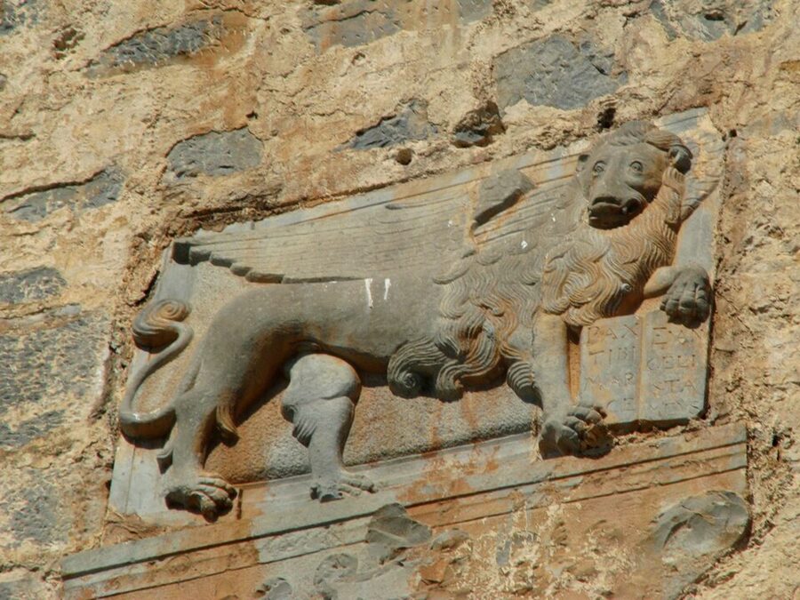 Lion of St Mark Venetian relief Spinalonga fort Crete