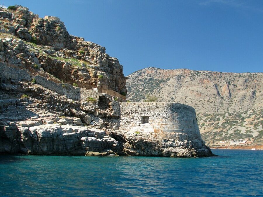Mezzaluna half-moon bastion Spinalonga Venetian fortification Crete