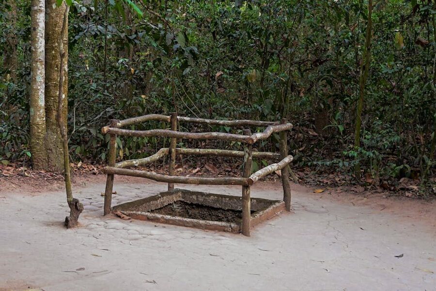 Entrance to the Cu Chi Tunnels surrounded by forest in Ho Chi Minh City, Vietnam