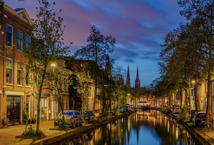 Delft canal at twilight
