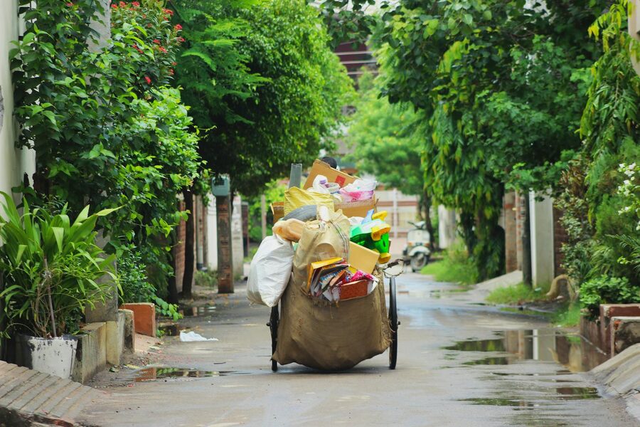 Urban cart loaded with recyclable materials on a Mumbai street