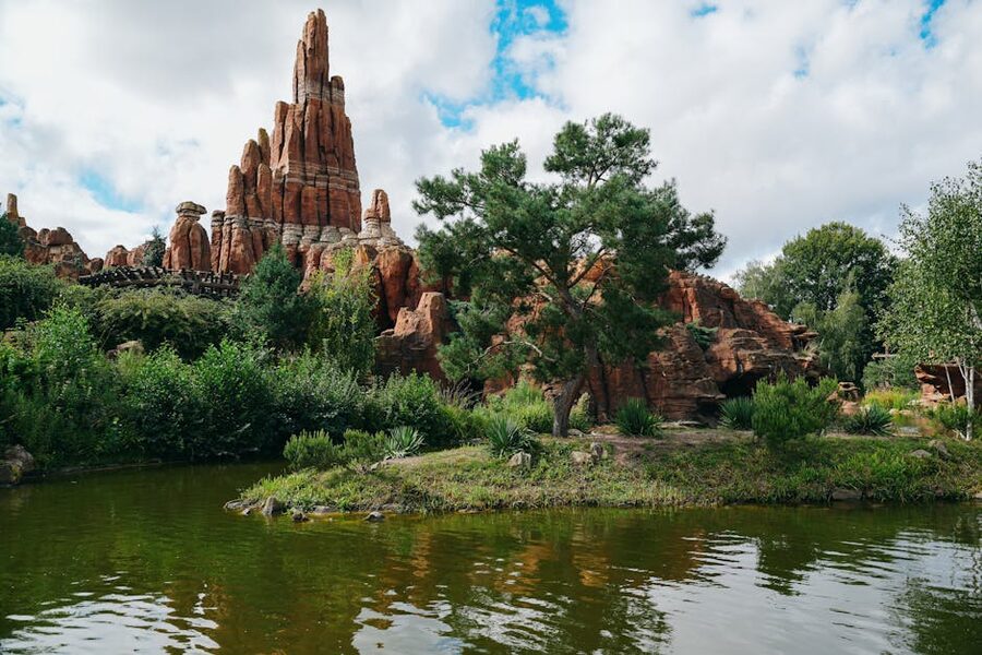 Big Thunder Mountain seen across the lake at Disneyland Paris
