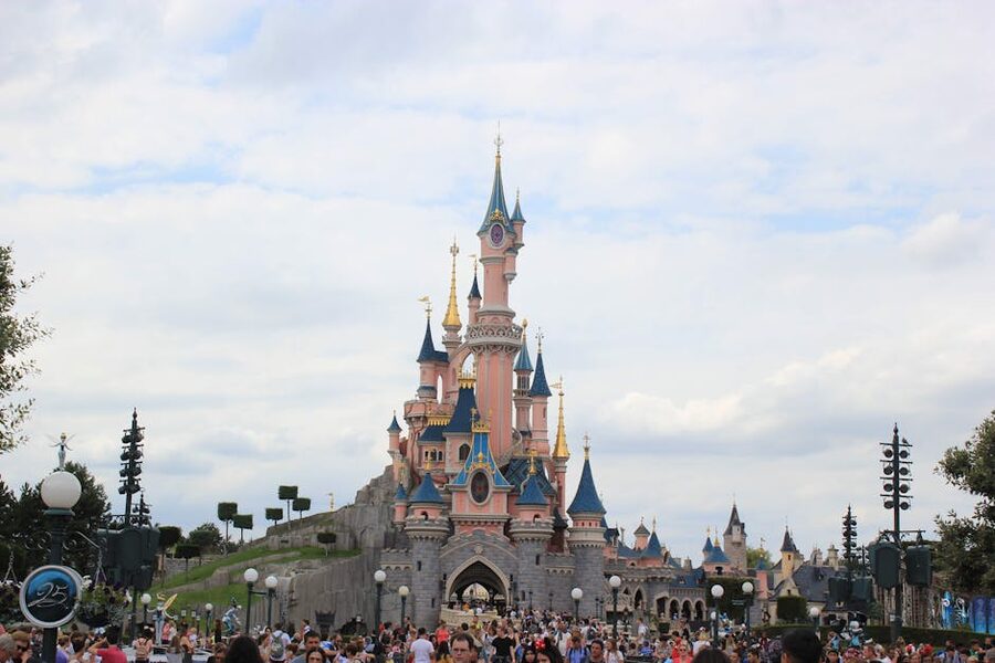 Crowds at Sleeping Beauty Castle Disneyland Paris during the day