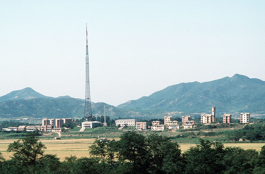 Kijong-dong propaganda village inside North Korea seen from the DMZ