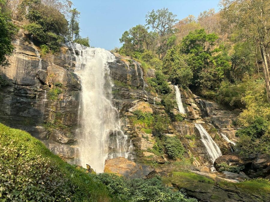 Wachirathan Waterfall cascading through lush forest at Doi Inthanon National Park