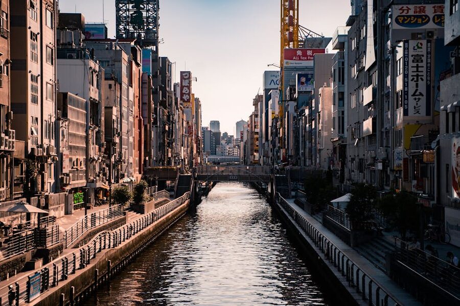 Dotonbori Canal at sunset in Osaka Japan