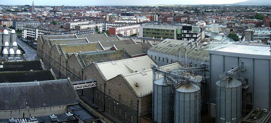 Guinness brewery rooftops seen from Gravity Bar Dublin