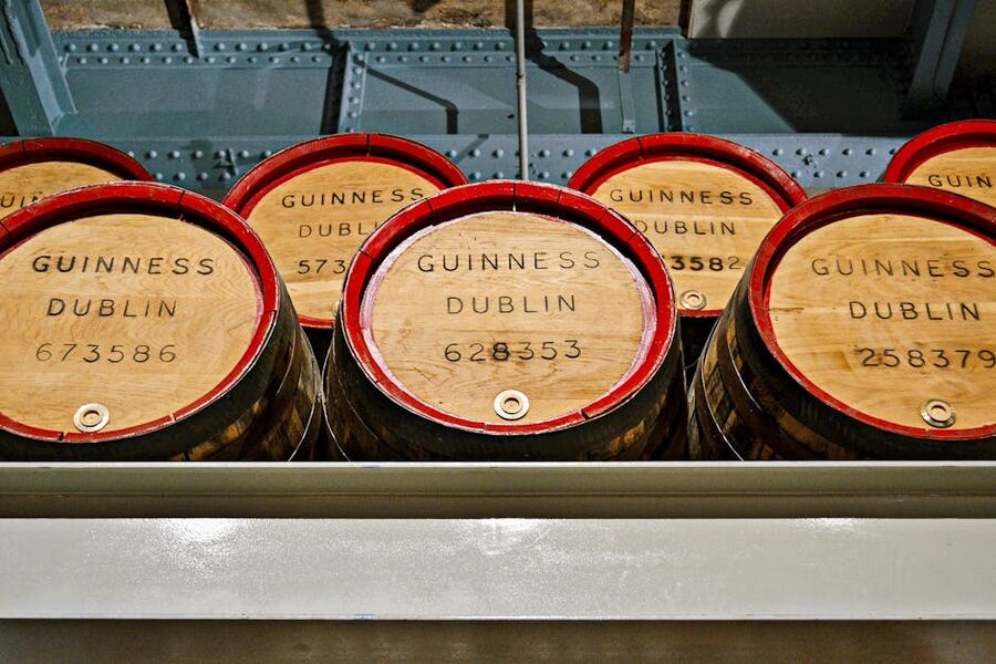 Wooden Guinness Dublin barrels in brewery museum