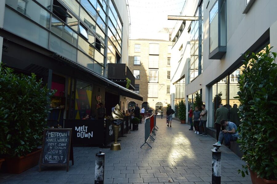 Curved Street in Temple Bar Dublin where the Button Factory and Irish Rock and Roll Museum are located