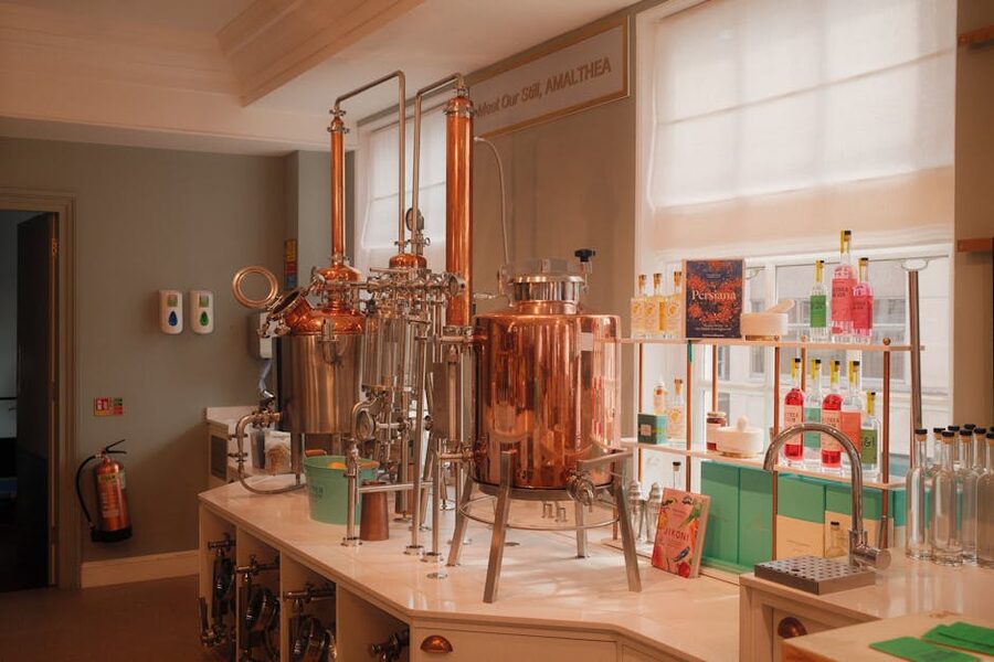 Copper still in a distillery room Dublin