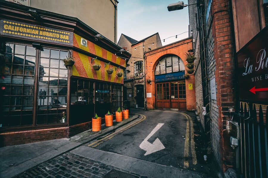 Dublin alley with local shops near Grafton Street